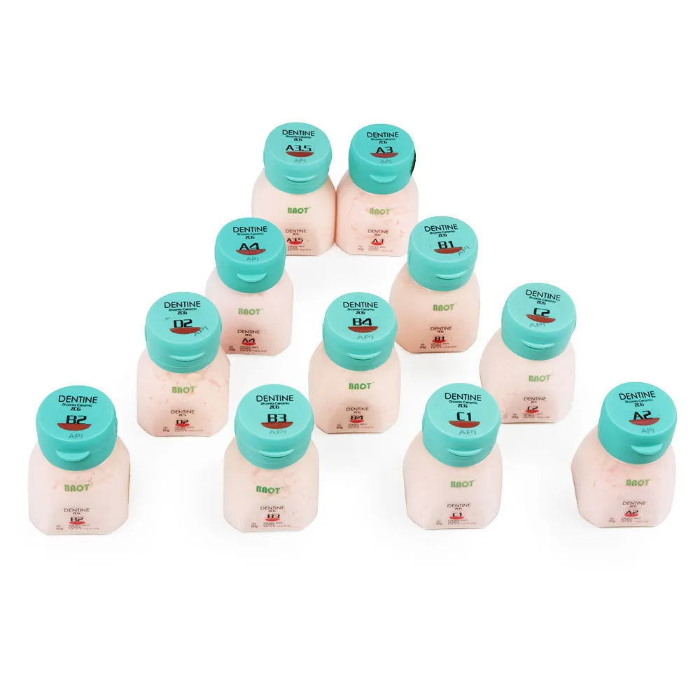 Baot ZCG dentine powder set in various shades for dental applications and restorations