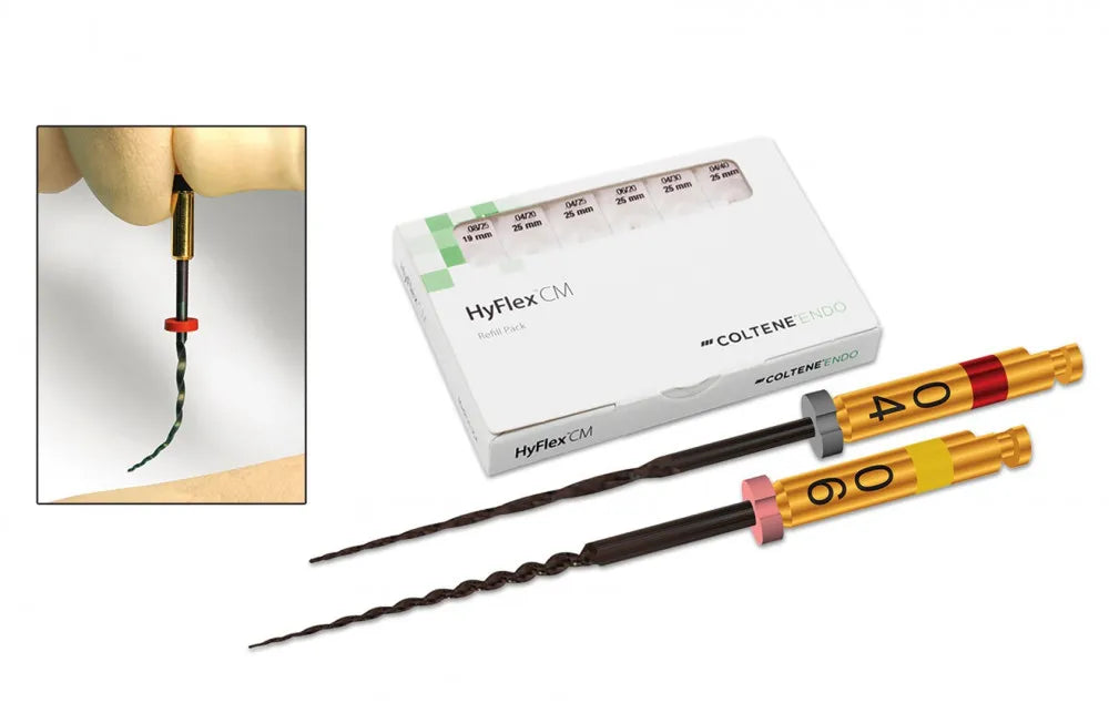 Coltene Hyflex Edm Rotary Files in a pack with various sizes for dental applications