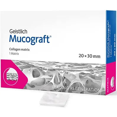 Geistlich Mucograft Collagen Matrix pack 20x30mm designed for dental regeneration treatments