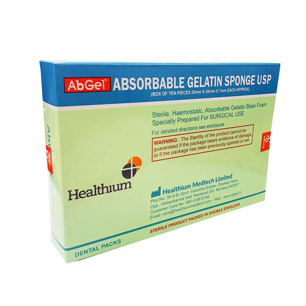 Healthium Abgel Sponge USP absorbable gelatin sponge box for surgical use by Beetle Dental