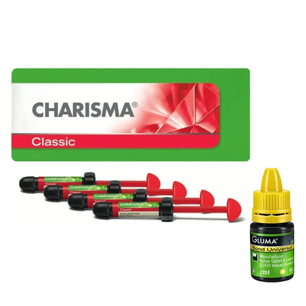 Kulzer Charisma Classic dental kit featuring syringes and bonding agent for effective dental applications