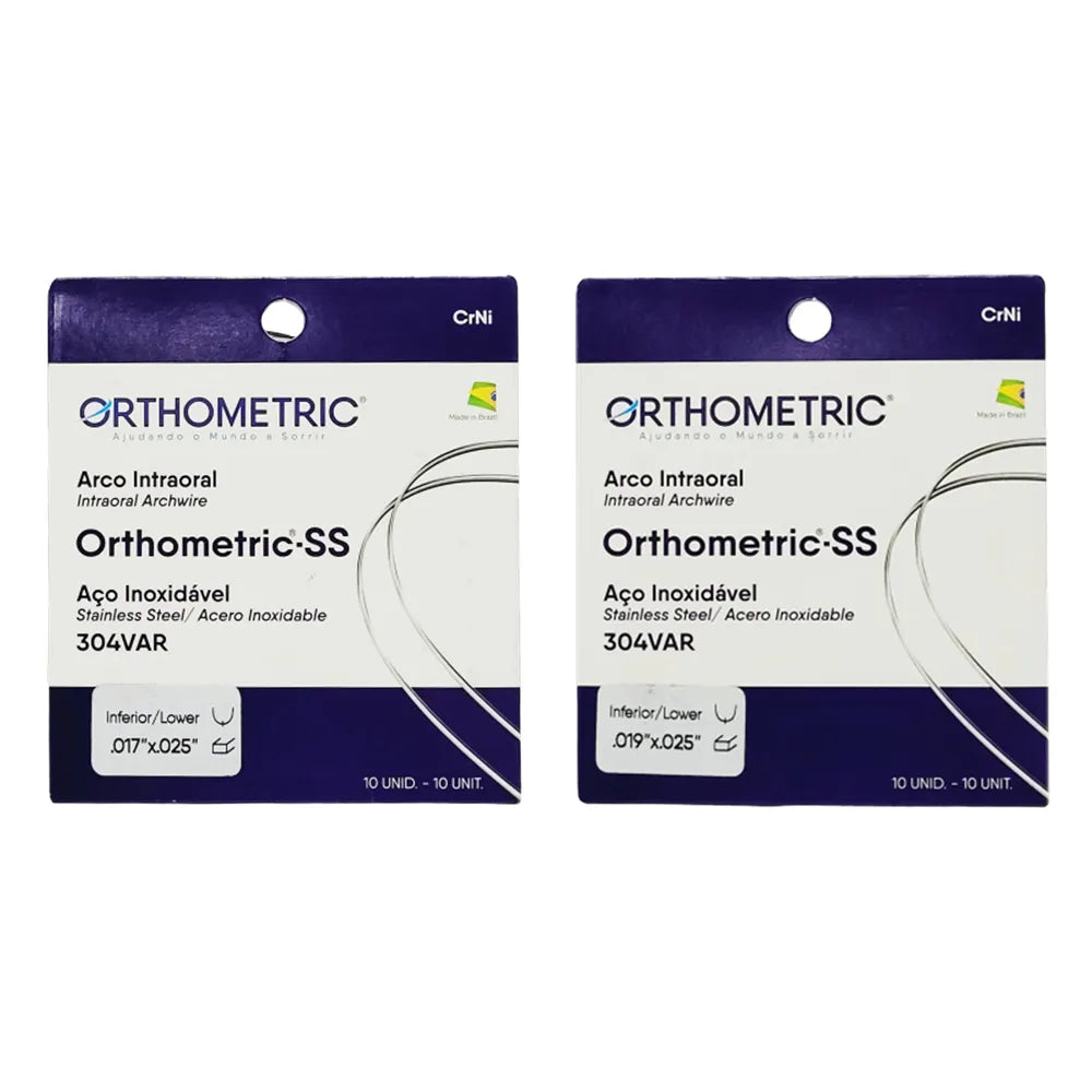 Orthometric SS archwires in stainless steel packaging for orthodontic use by Beetle Dental