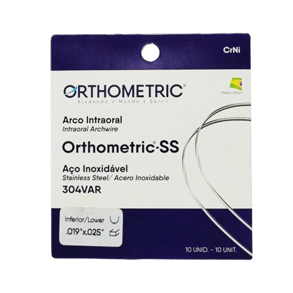 Orthometric SS archwires in stainless steel for dental use, pack of 10 units, ideal for orthodontic treatments