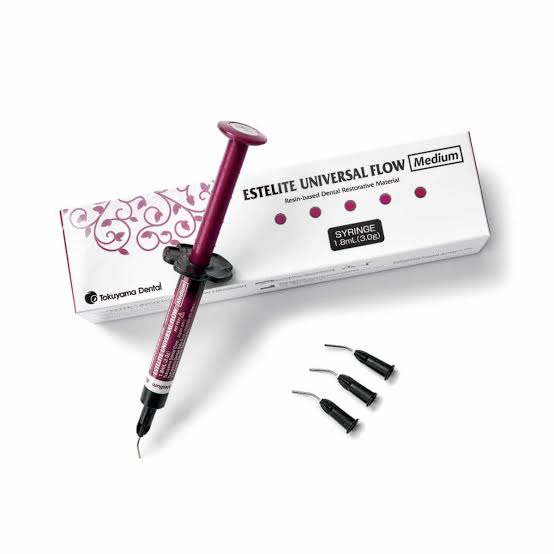 Tokuyama Estelite Universal Flow dental composite syringe with tips for dental applications