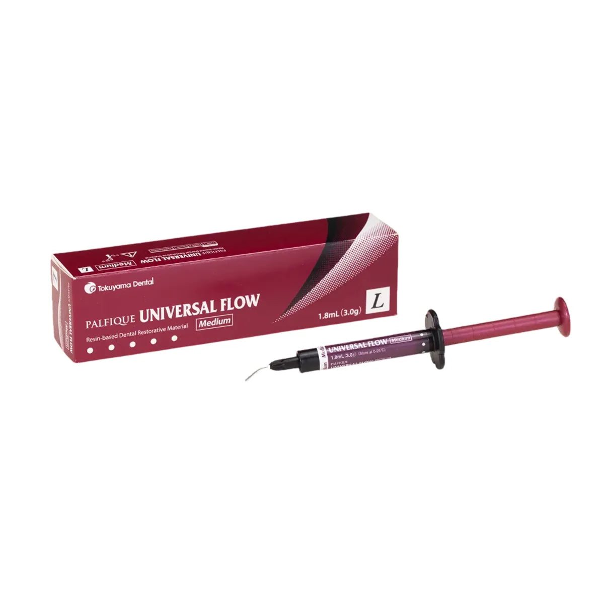 Tokuyama Palifique Universal Flow dental composite in a 3.8ml syringe for easy application in dental procedures