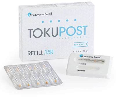 Tokuyama Tokupost refill pack with various dental post sizes and sterilized packaging for professional use