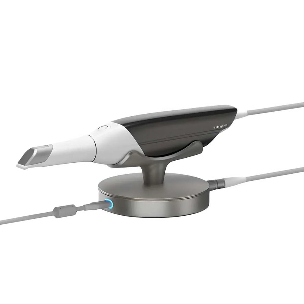 Beetle Dental 3Shape Trios 3 intraoral scanner on metallic charging dock with USB cable