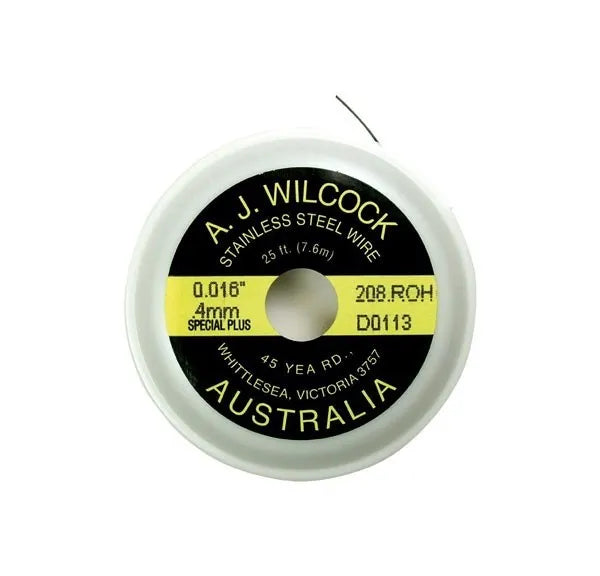 A J Wilcock stainless steel dental wire spool by Beetle Dental showing product label