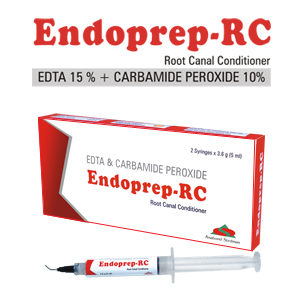 Anabond Endoprep-RC for dentists in a syringe, featuring EDTA and Carbamide Peroxide for root canal treatment