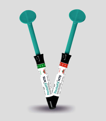 Anabond Restofill N75 dental composite syringes with green and red labels by Beetle Dental