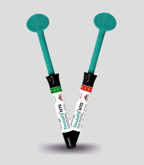 Anabond Restofill N75 dental composite syringes with green and red labels by Beetle Dental