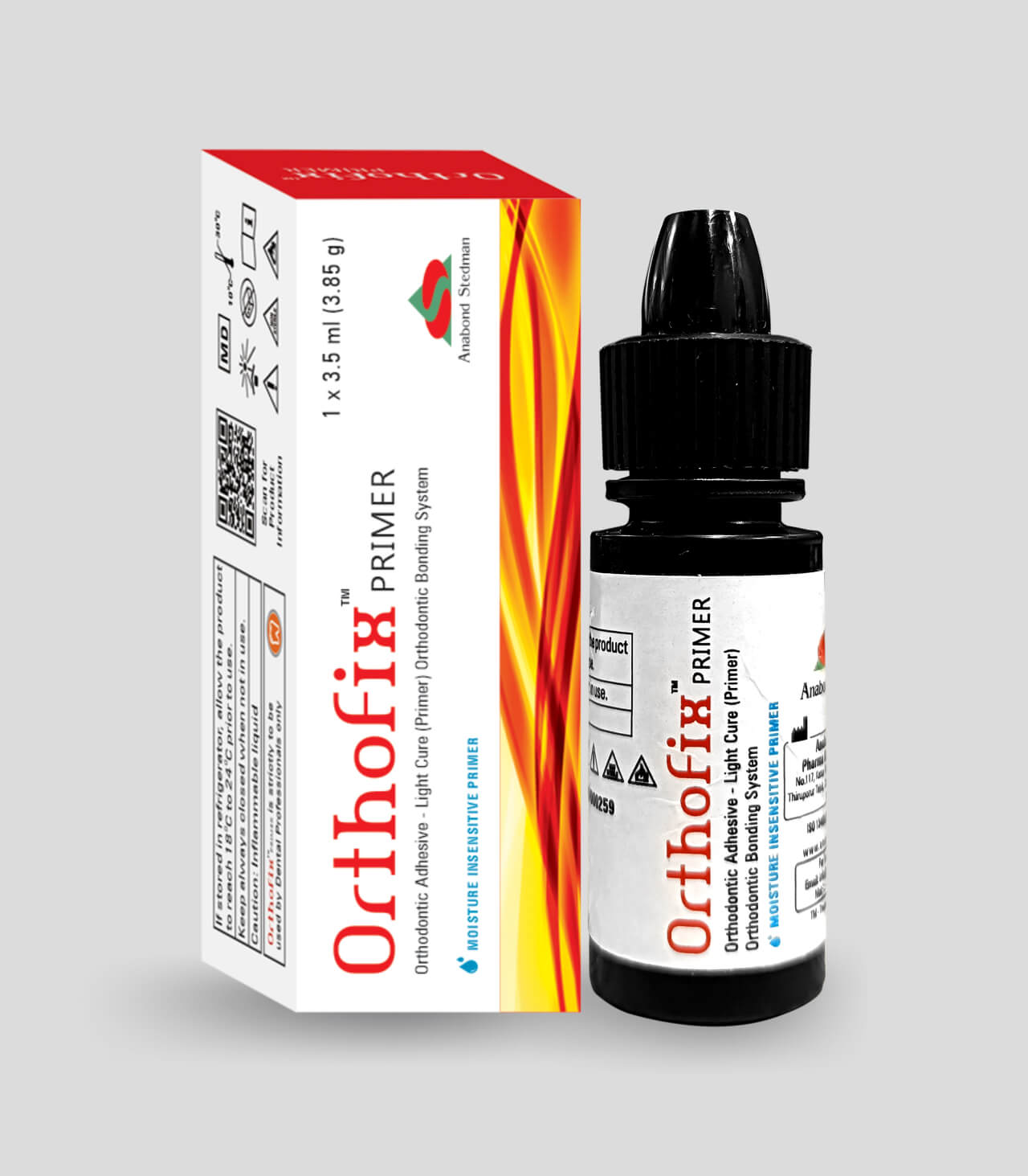Anabond Stedman Orthofix adhesive kit with Orthofix Primer bottle and packaging by Beetle Dental