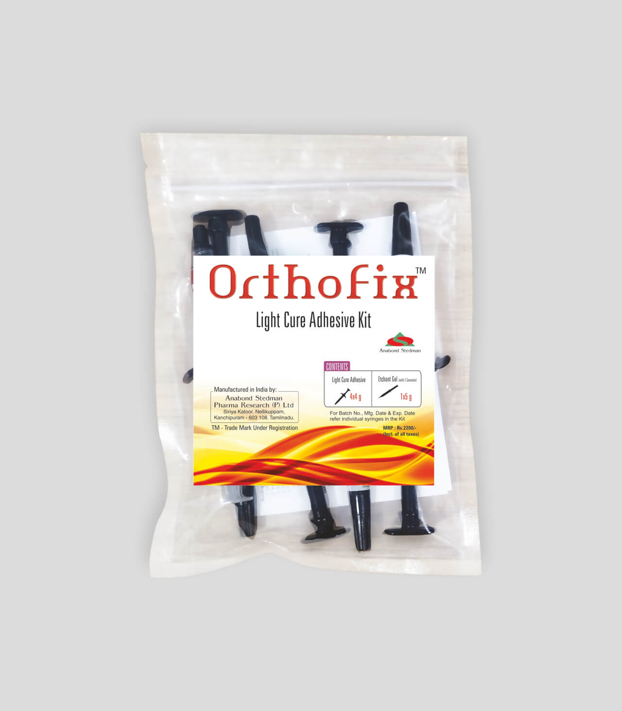 Anabond Stedman Orthofix adhesive kit by Beetle Dental with multiple syringes in resealable pouch