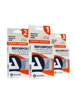 Angelus Reforpost Carbon size 1 dental fiber post in radiopaque refill packaging for tooth restoration