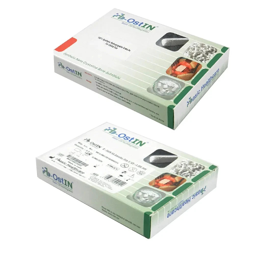 B-Ostin bone graft packaging featuring clear labeling and product details for dental use