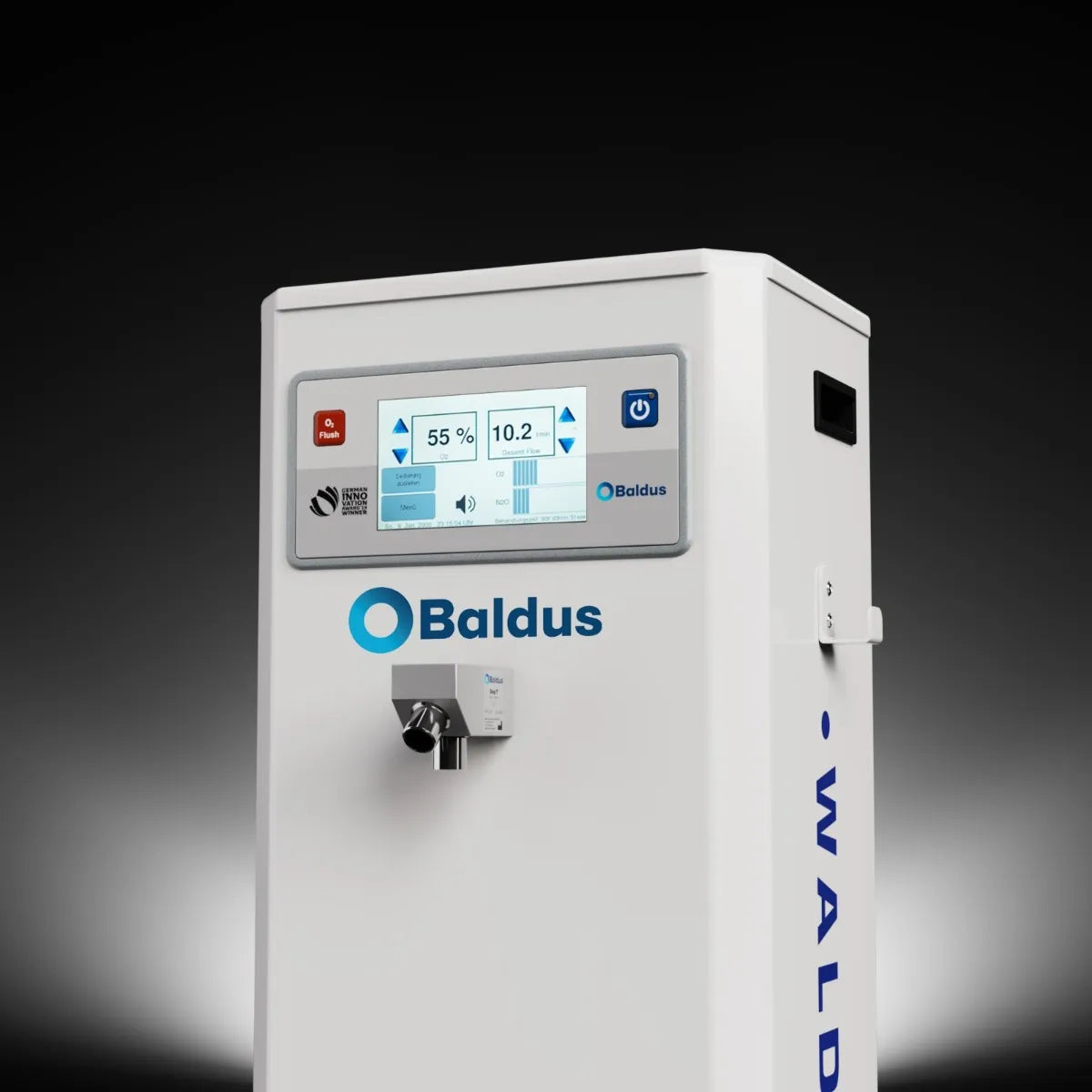 Beetle Dental Baldus oxygen nitrous oxide mixer unit for dental clinics white freestanding mixer with touchscreen display