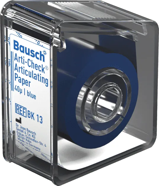 Bausch Arti-Check Dental Articulating Papers Micro Thin 40µ Microns blue roll in clear plastic dispenser
