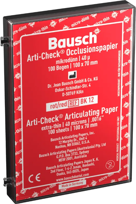 Bausch Arti-Check Dental Articulating Papers Micro Thin 40µ Microns red extra-thin 100 sheets in plastic case
