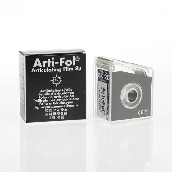 Bausch Arti-Fol Dental Articulating Flim Ultra Thin - 8µ Microns Width 22 mm - 22 Mts.. Box and clear dispenser