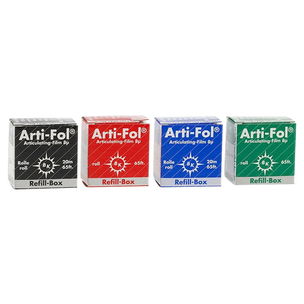 Bausch Arti-Fol Dental Articulating Flim Ultra Thin - 8µ Microns Width 22 mm - 22 Mts.. four colored Arti-Fol refill boxes