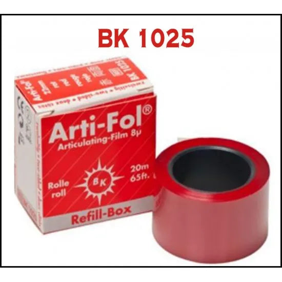 Bausch Arti-Fol Dental Articulating Flim Ultra Thin - 8µ Microns Width 22 mm - 22 Mts.. Red articulating film roll and refill box