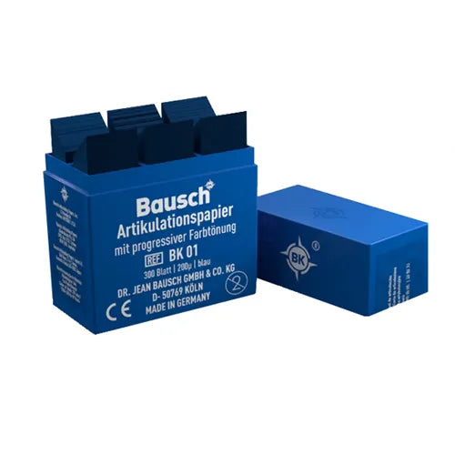 Bausch Dental Articulating Papers with Progressive Colour Transfer - 200µ Microns. Blue box for dental occlusion marking