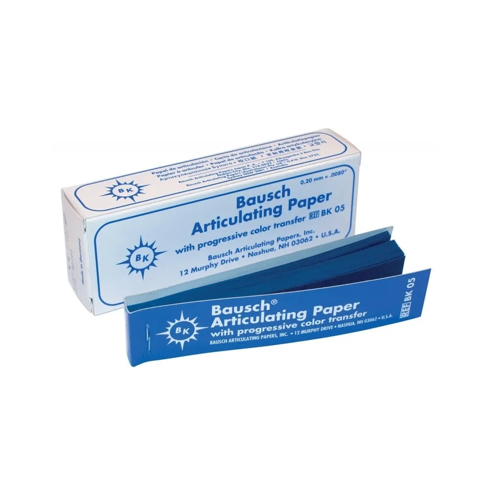 Bausch Dental Articulating Papers with Progressive Colour Transfer - 200µ Microns. Blue strips and box for occlusion marking