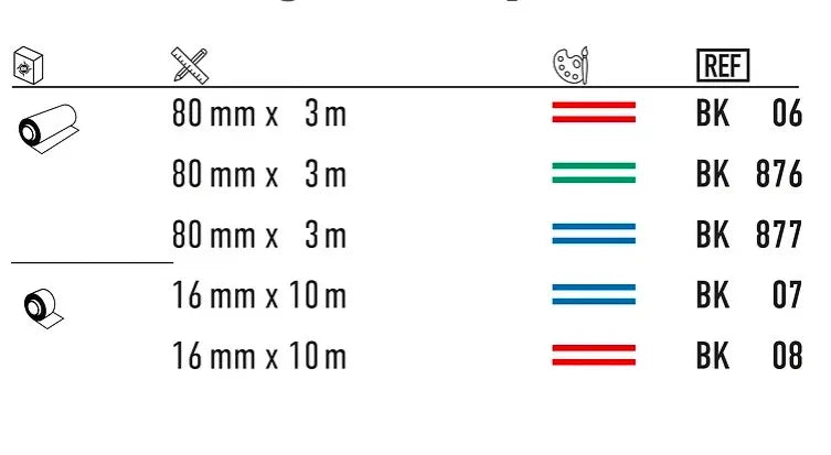 Bausch Dental Articulating Silk with Progressive Color Transfer 80µ Microns showing dimensions and color codes for dental use