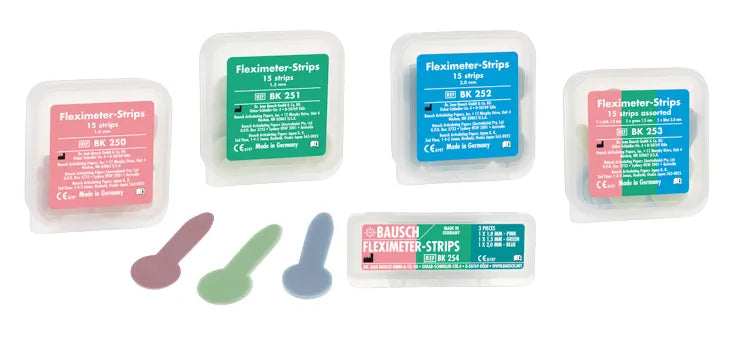 Bausch Dental Fleximeter-Strips assorted color packs with plastic cases and spatula applicators by Beetle Dental