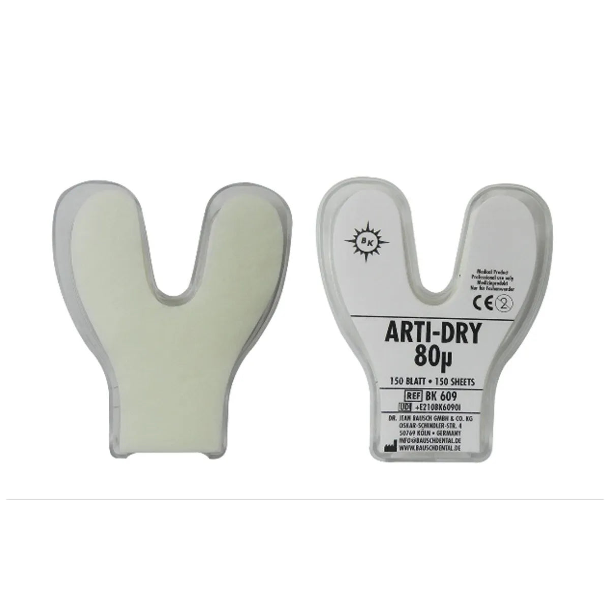 Bausch Dental Articulating Arti-Dry Micro-Fleece Paper 80µ Microns showing front and back sides