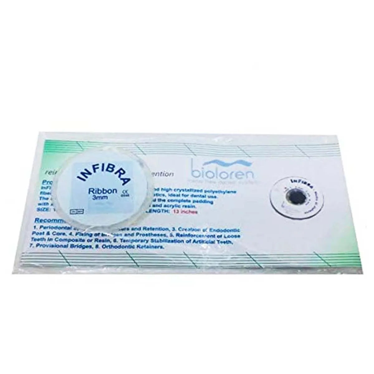Bioloren Infibra Ribbond dental reinforcement. Clear packaged dental fiber ribbon roll 3mm