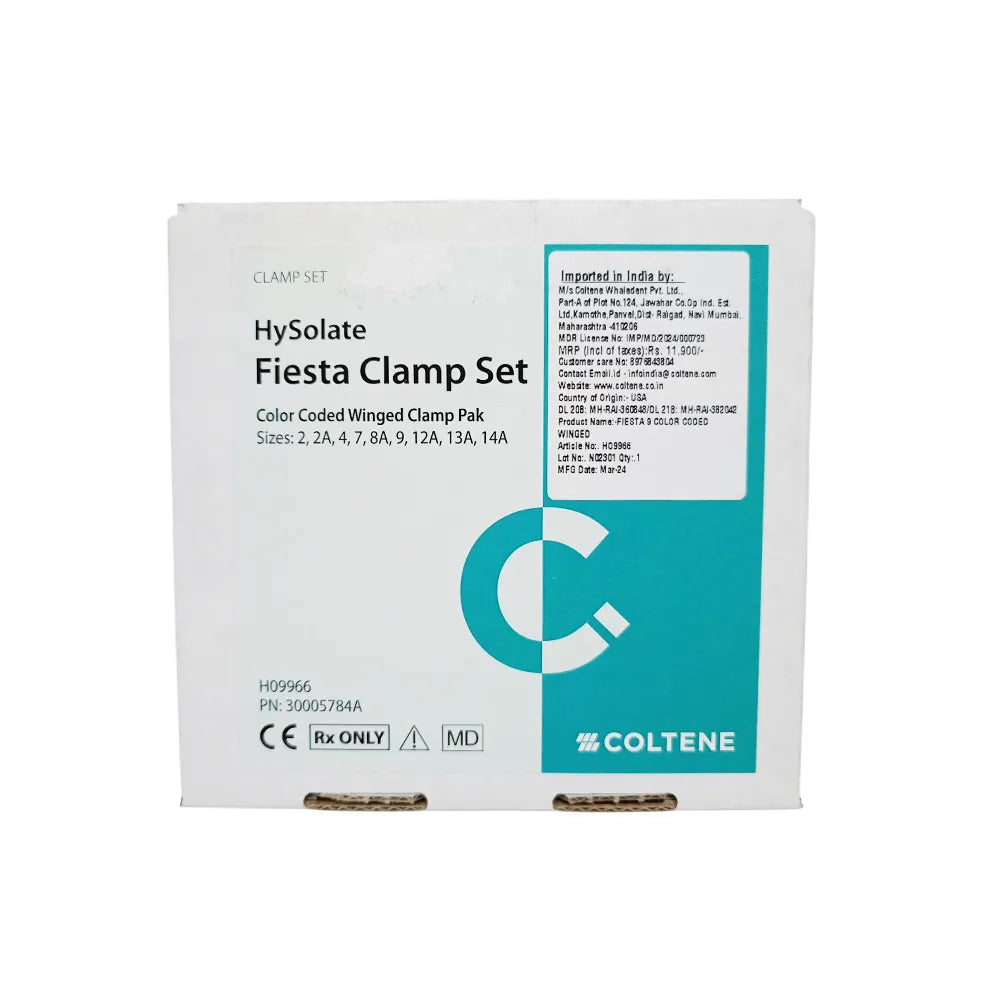 Coltene Brinker tissue retractors included in a HySolate Fiesta clamp set for dental procedures