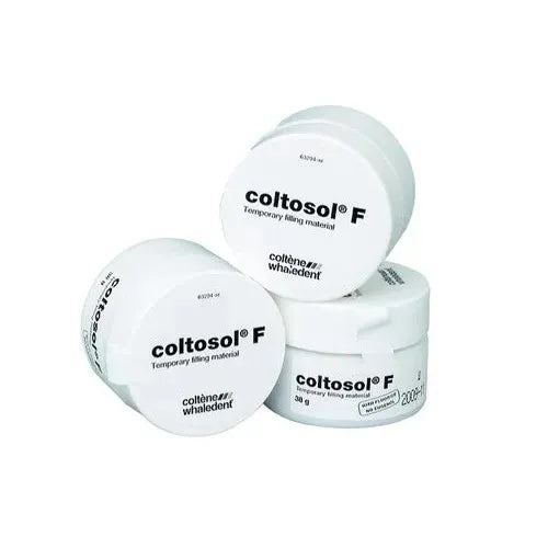 Coltene Coltosol F temporary filling material in three white containers for dental use