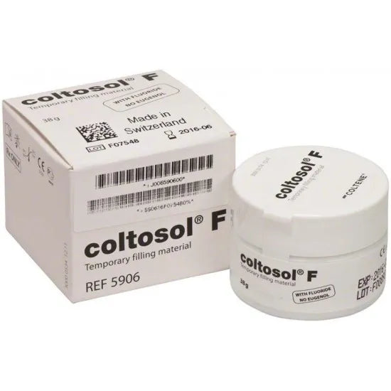 Coltene Coltosol F temporary filling material in a white container with packaging, ideal for dental use