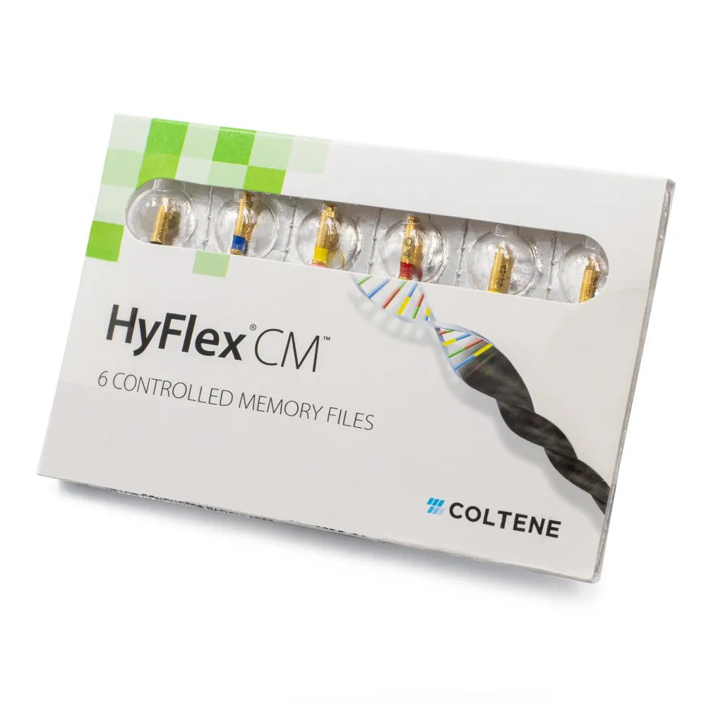 Coltene Hyflex Files 6% 21mm packaging with six controlled memory files for dental procedures