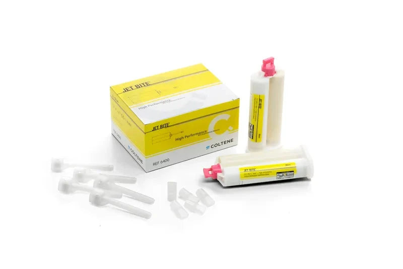 Coltene JetBite registration material with easy-to-use cartridges and accessories for precise dental impressions