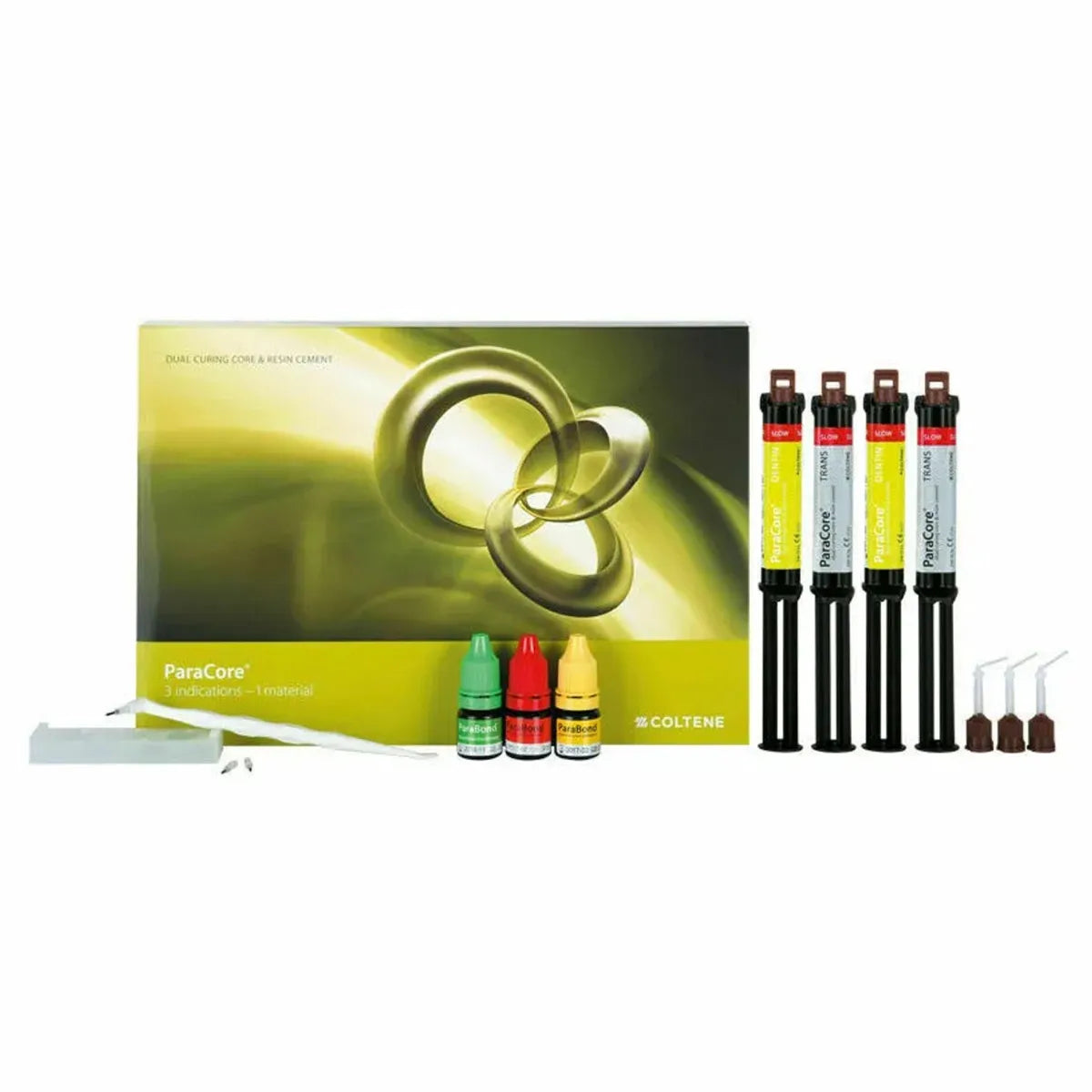 Coltene Paracore Kit including core materials and application tips for dental procedures