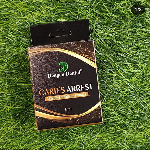 Dengen Caries Arrest solution 5 ml box of 38 percent silver diamine fluoride on grass for arresting dental caries