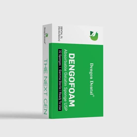 Dengen Dengofoam absorbable gelatin sponge green and white dental box 32 sterile hemostatic sponges for oral surgery
