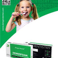 Young girl brushing teeth with Dengen Dengofoam absorbable gelatin sponge box shown in foreground