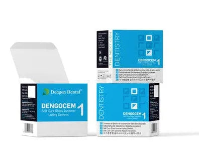 Beetle Dental DENGOCEM glass ionomer luting cement blue white packaging boxes for dental restorations