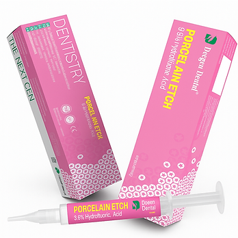 Beetle Dental porcelain etch 9.6 percent syringe applicator with pink box packaging for dental bonding