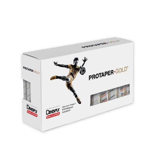 Protaper gold rotary files packaging by Beetle Dental featuring soccer imagery for dental procedures