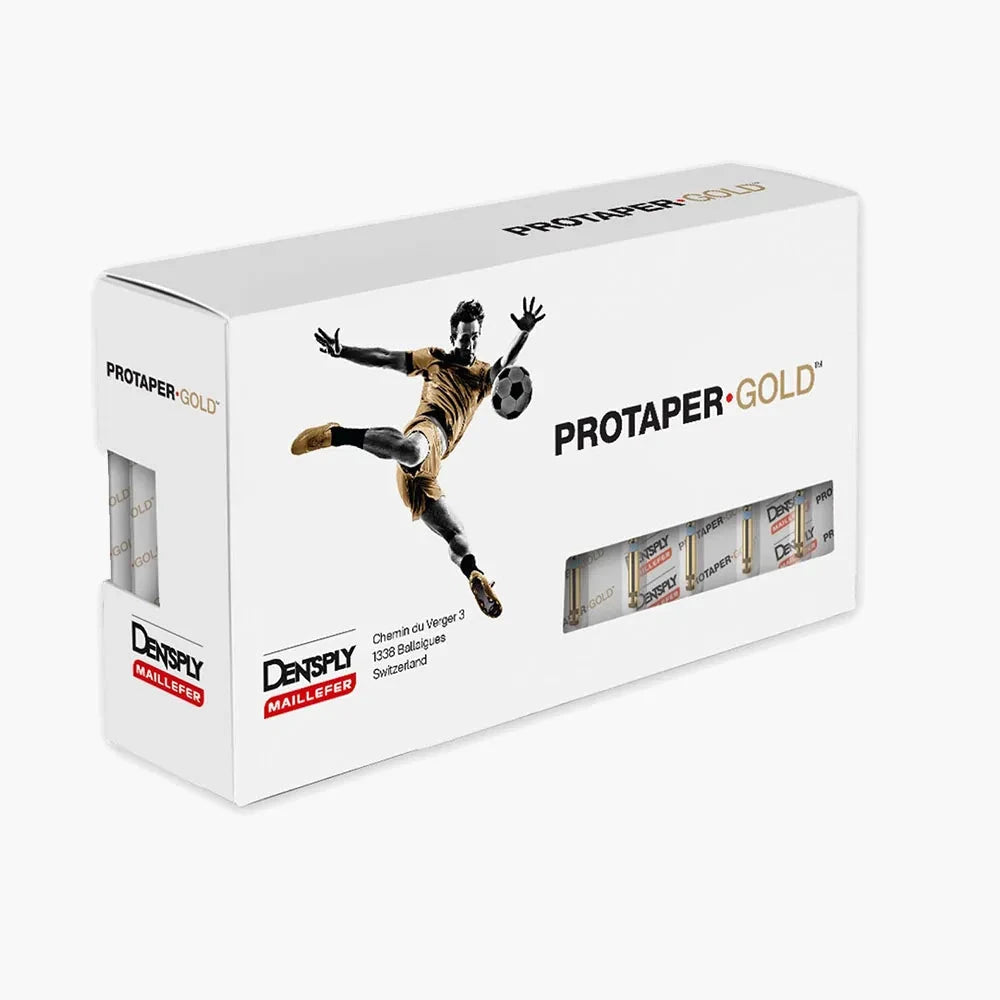 Beetle Dental Protaper gold rotary files packaging for endodontic procedures with a soccer theme