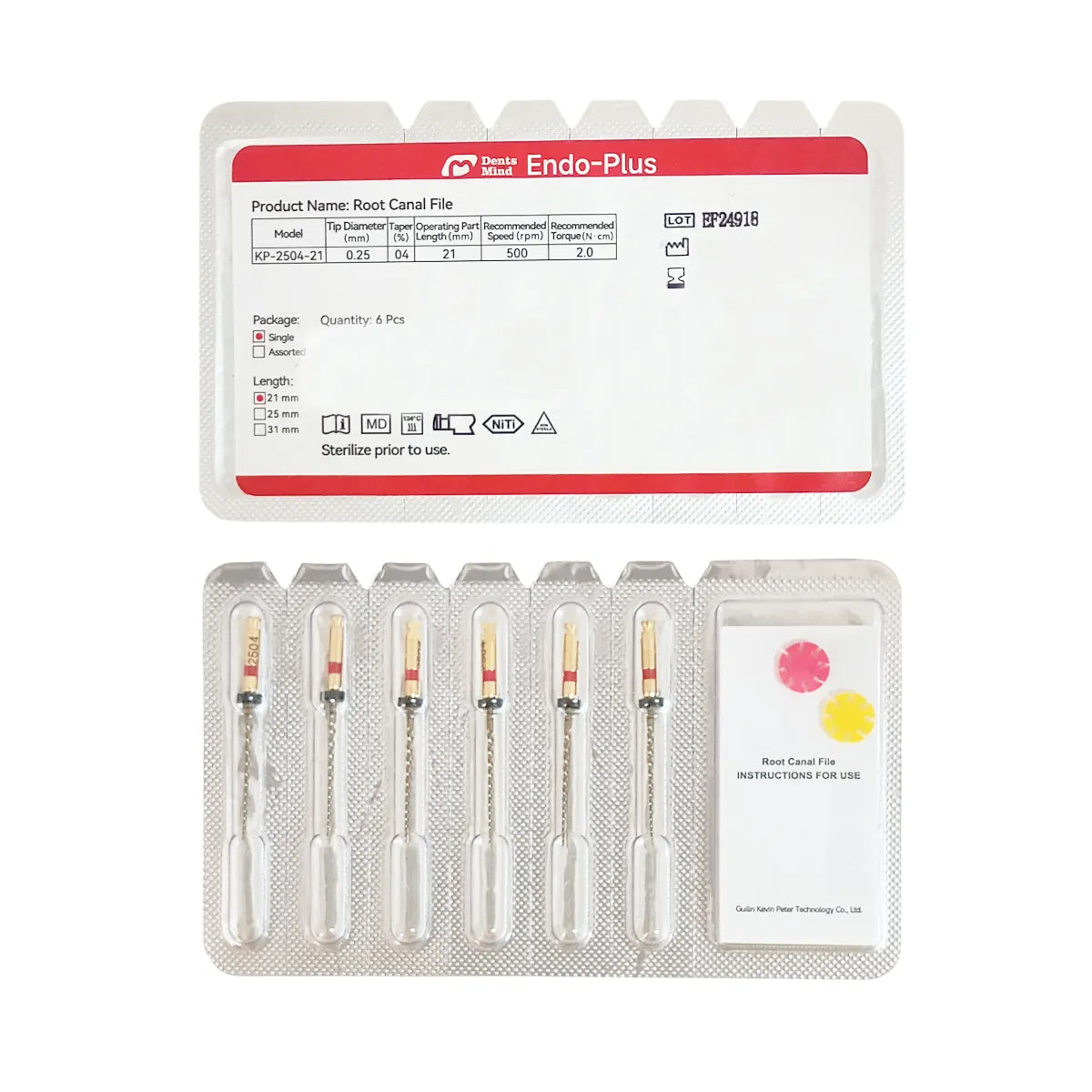 Beetle Dental Woodpecker Endo Plus rotary files six root canal files in sterile blister pack