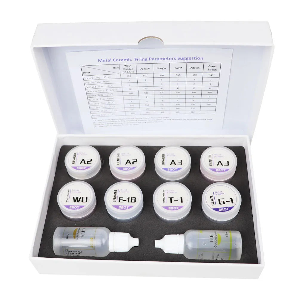 Beetle Dental Ceramic Kit for Crowns featuring various color shades and essential firing materials