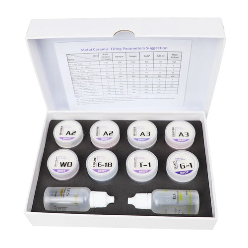Beetle Dental Ceramic Kit for Crowns featuring various color shades and essential firing materials