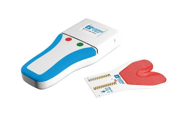 Bausch Occlusense Set - BK 5000 digital occlusion sensor device with blue white handheld unit and red heart shaped sensor pads