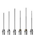 Six stainless steel dental obturation tips in varying lengths and diameters precision filling Woodpecker Fi-G obturation gun tips