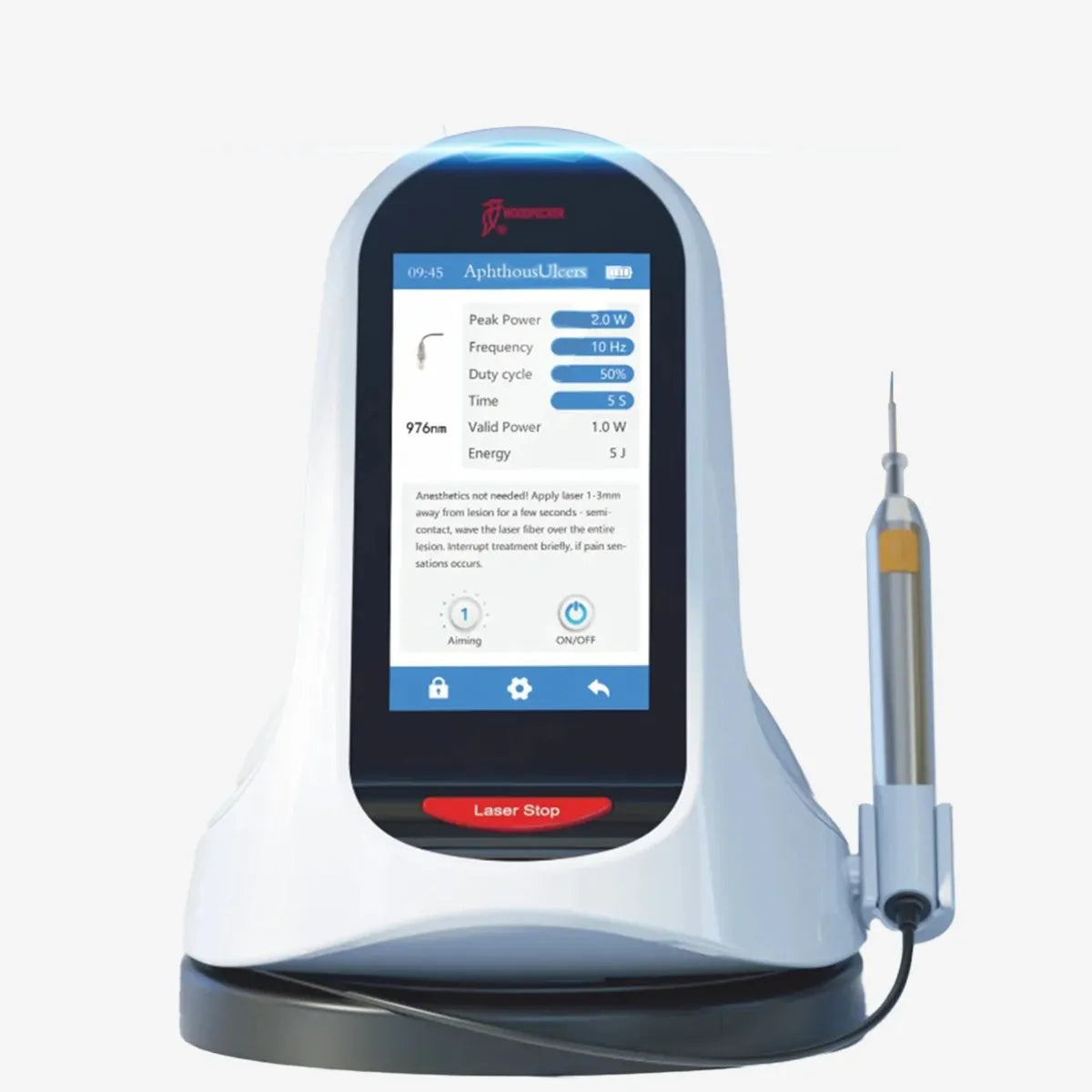 Woodpecker LX16 dental diode laser compact white tabletop unit with touchscreen display and handpiece for soft tissue